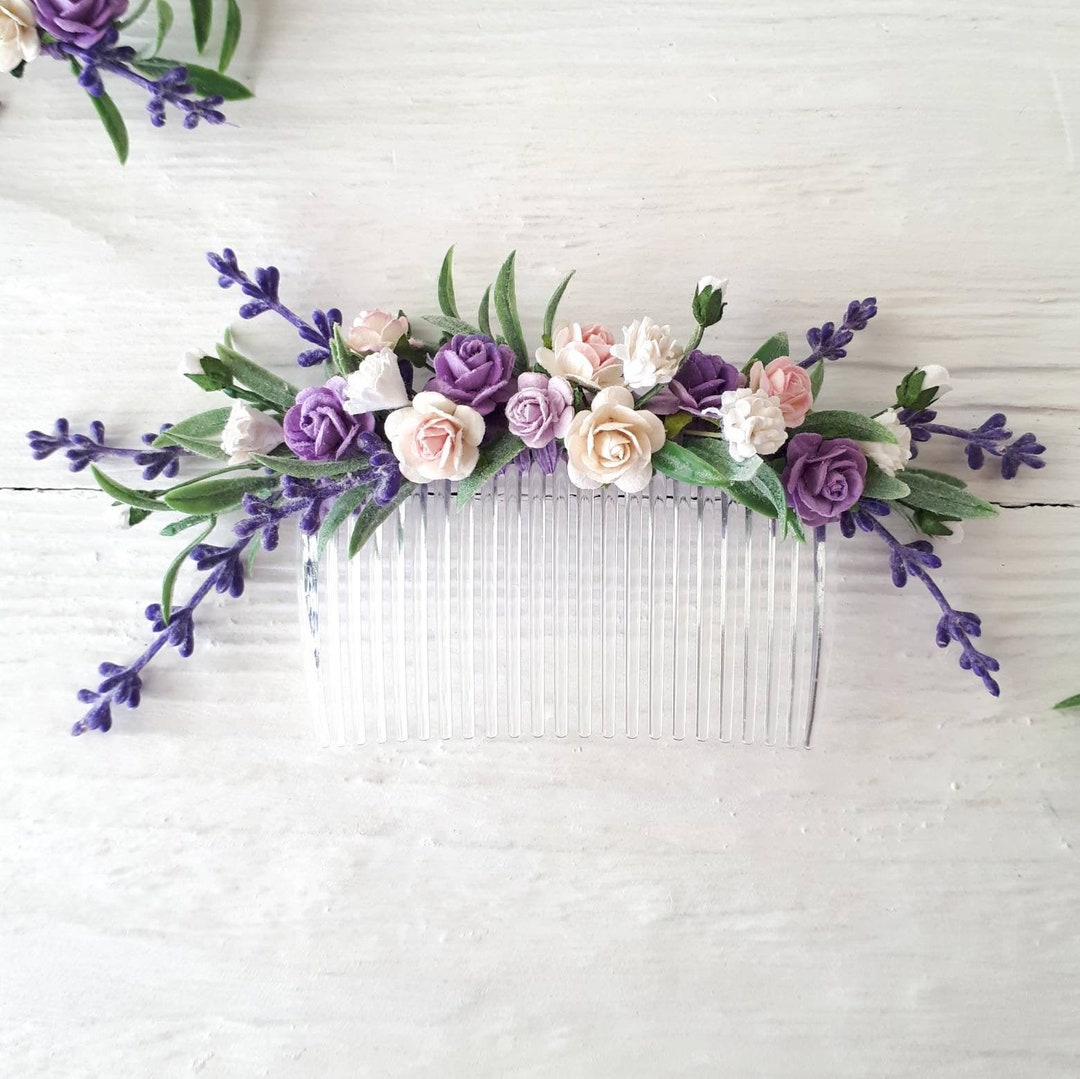Lavender Hair Comb Purple Flower Hair Piece Wedding Floral Hair