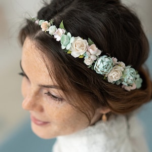 Teal wedding head piece Flower light blue crown White bridal head piece