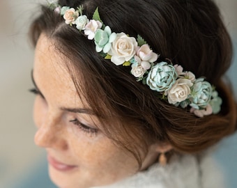 Teal wedding head piece Flower light blue crown White bridal head piece