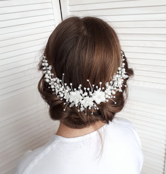 Flower Bridal hair piece Pearl Bridal hair vine Bridal headpiece Pearl Crystal Amazon.com : CASDRE Flower Bride Wedding Hair Vine Pearl  main image 4