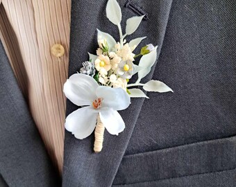 Dusty blau weiße Boutonniere für Mann Blaue Sommer Hochzeit Blumen Boutonniere Hellblaue Bräutigam Boutonniere