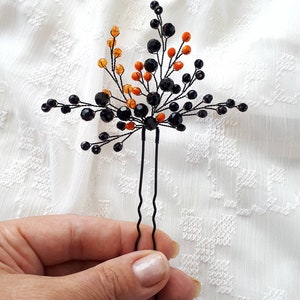 Black and orange gothic hair piece Black wedding hair pin image 3