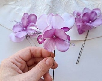 Épingles à cheveux fleur violette Morceau de cheveux de mariage lilas