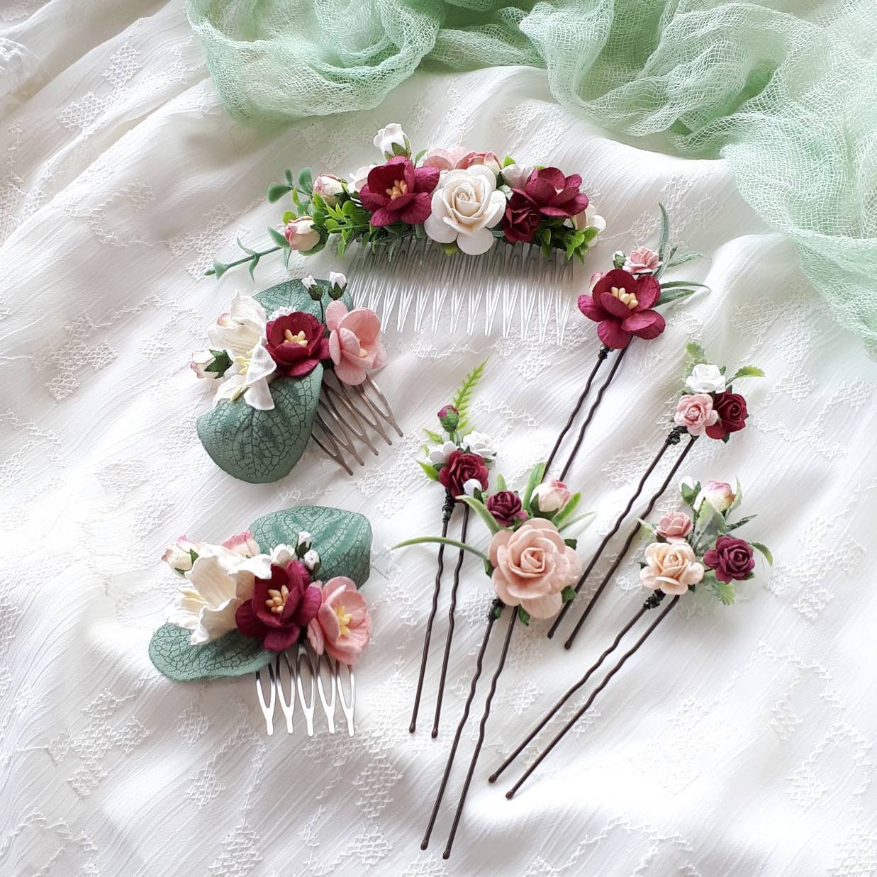 Bridal headpiece set burgundy pins set of 3 and one cz spray comb Amazon.com : Cinaci 18 Pieces Bridal Wedding Party Prom  main image 2
