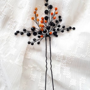 Black and orange gothic hair piece Black wedding hair pin image 4