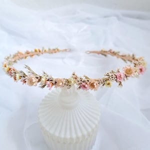 Blush dried flower wedding crown Meadow flower headpiece Blush pink dried flowers bridal crown Boho dried flowers  hair wreath halo