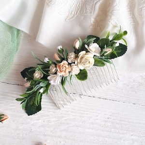 White floral hair comb Greenery hair piece