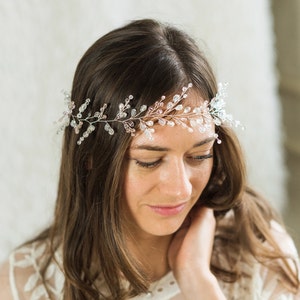 Pink and white crystal hair piece Long wedding hair vine Wedding silver hair piece