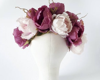 Peony halo crown Dusty rose wedding headpiece Mexican flower crown