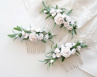 Greenery hair comb White floral hair piece