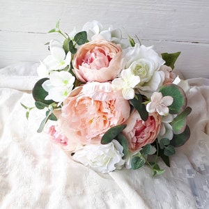 White pink wedding bouquet Peony wedding bouquet image 3