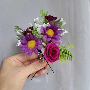 Purple lilac flower hair pins Purple wedding hair piece Set floral hair pins