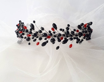 Red and black gothic headpiece Wedding gothic crown