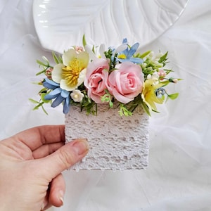 Pink white blue yellow pocket boutonniere Summer wedding  pocket boutonniere Colorful boutonniere for man