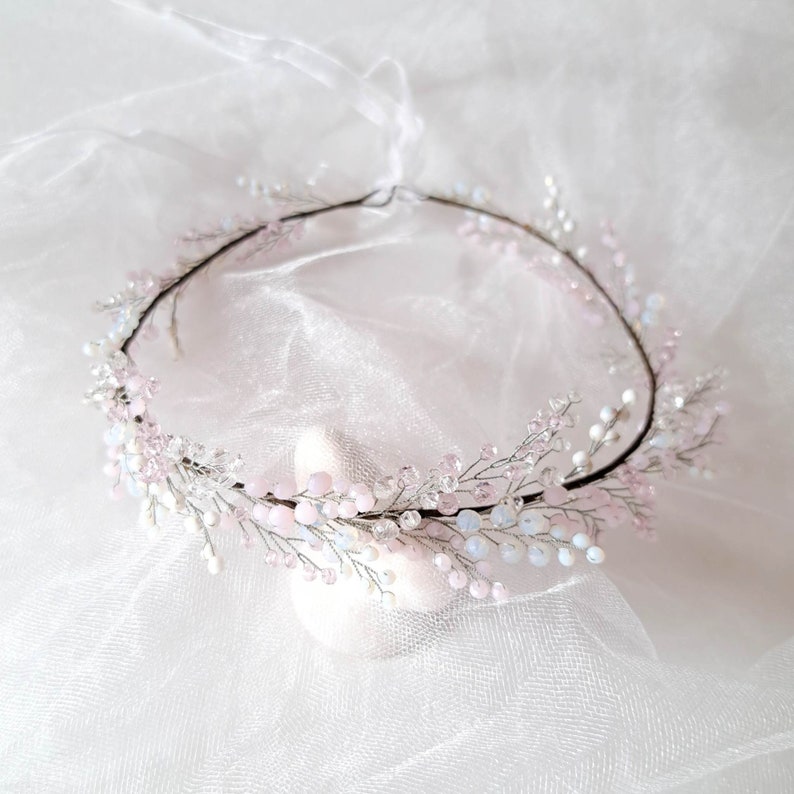 Blush pink white crystal wedding crown Bridal headpiece image 4