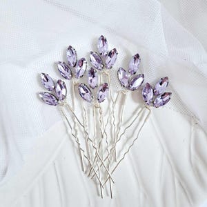 Light purple crystal wedding hair pins set Rhinestones purple bridesmaid hair pin Lavender wedding hairpiece