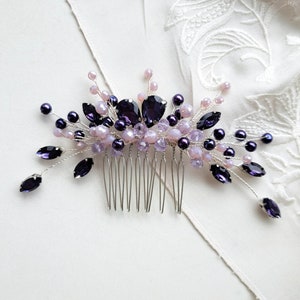 Purple crystal wedding hair comb Rhinestone bridal hair piece