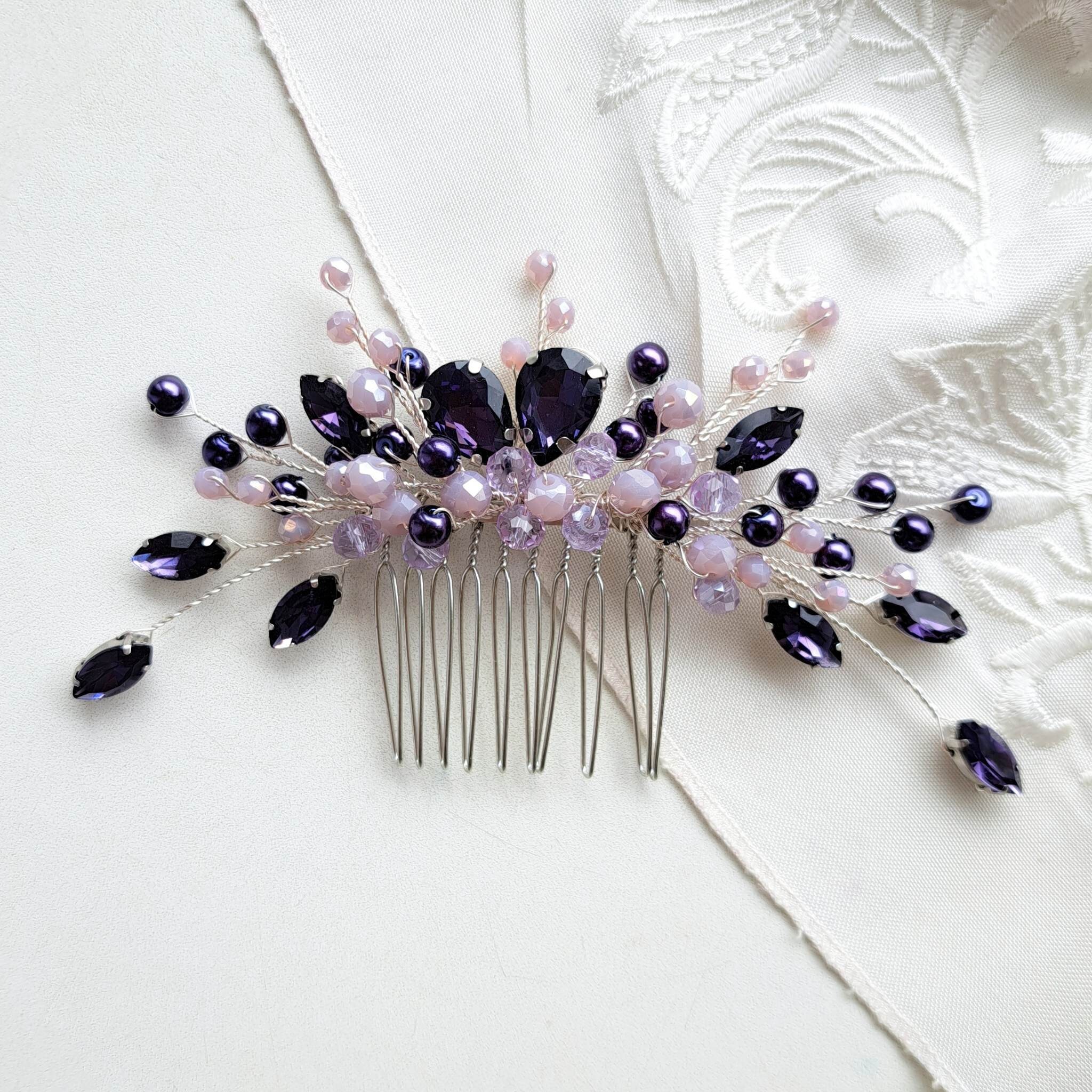 Purple crystal wedding hair comb Rhinestone bridal hair piece