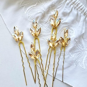 Gold crystal wedding hair pins set Rhinestone bridesmaid hair pin Gold bridal hair piece for wedding