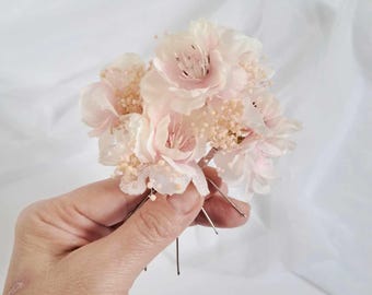 Horquillas florales de color rosa ruborizado Horquillas para el cabello de novia con aliento de bebé seco y flores preservadas Tocado de boda con flores secas