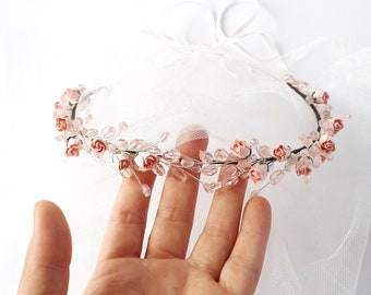 Blush flower bridal head piece Blush pink wedding crown