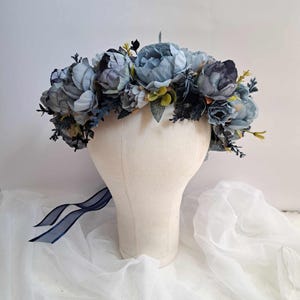 Dark blue flower crown Gothic wedding headband Halloween wedding crown Navy blue bridal headpiece