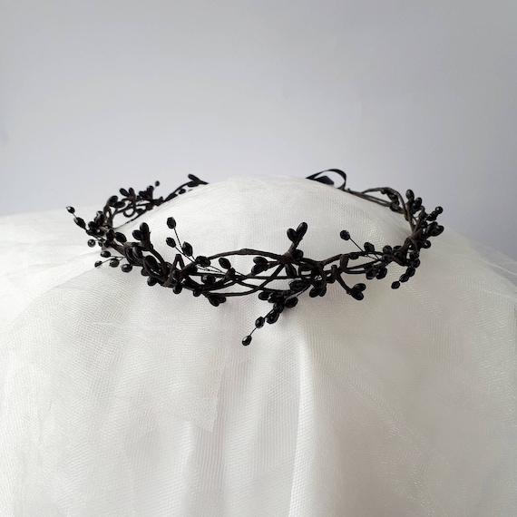 Black Gothic Tiara Gothic Crown Crystals Bridal Hairpiece - Etsy display picture 1