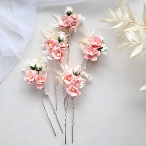 Pale pink flower bobby pins Blush pink white bridal hair pins dried flowers Preserved floral wedding hair piece  Bridesmaid hair pin