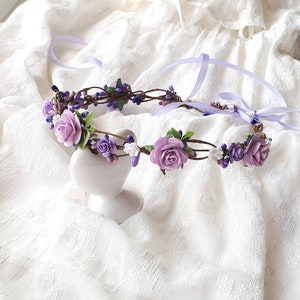 Purple boho flower crown Lavender bridal head piece image 7