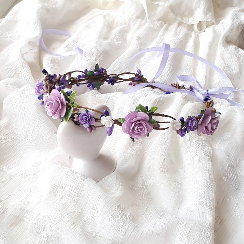 Purple boho flower crown Lavender bridal head piece image 7