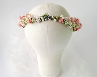 Pink bridal flower crown Floral wedding head piece for bride