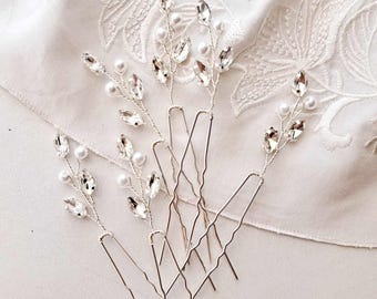 Crystal wedding hair pins set Bridal silver hair piece for wedding Rhinestone hair pins