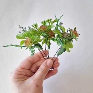 Succulent hair pins Greenery wedding hair piece Set flower pins