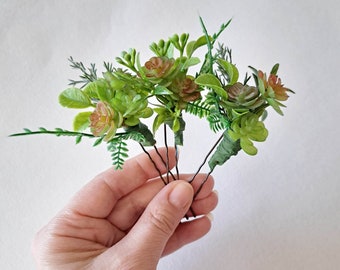 Succulent hair pins Greenery wedding hair piece Set flower pins