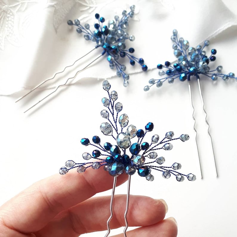 Navy blue hair piece Blue bridal hair pins image 6