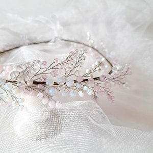 Blush pink white crystal wedding crown Bridal headpiece image 6