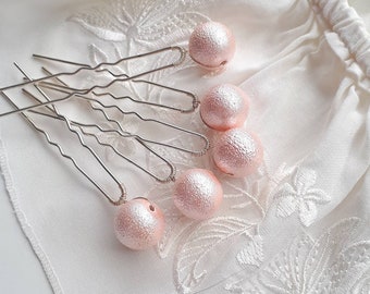 Pink pearl hair pins Blush pink wedding hair piece for bride Pearl bobby pins