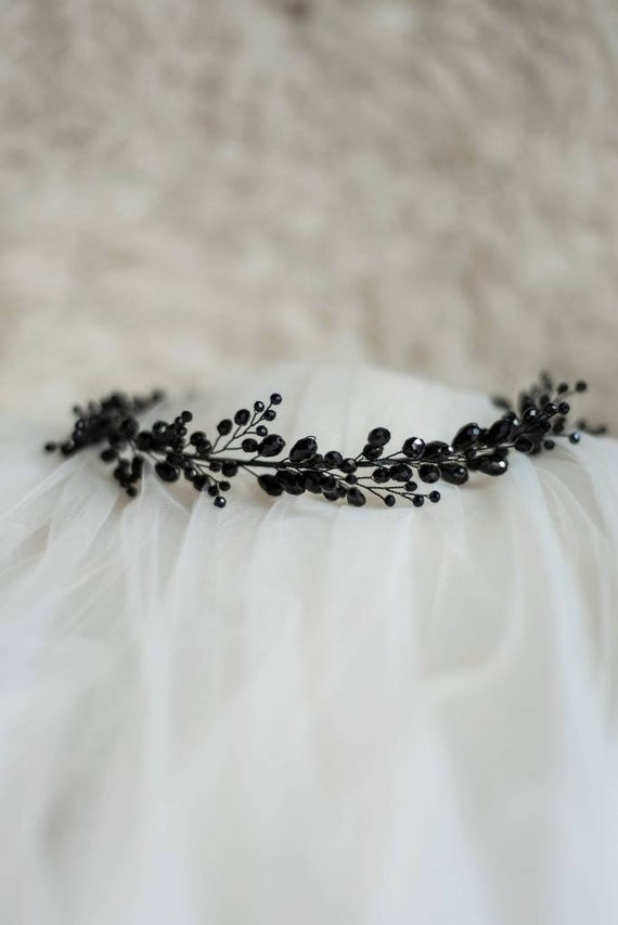 Black gothic tiara crown crystal wedding hair piece Amazon.com: Salliy Black Crown Rhinestone Tiara and Crowns  main image 4