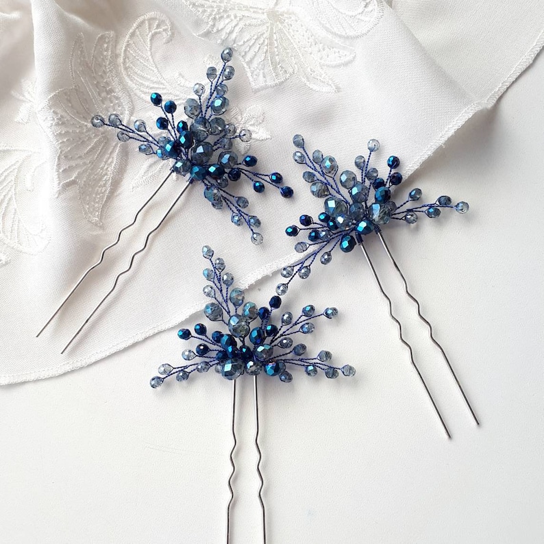 Navy blue hair piece Blue bridal hair pins image 5