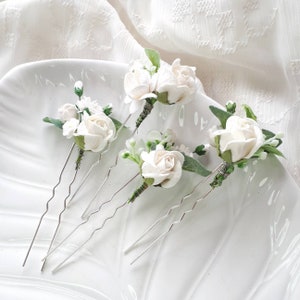 White rose bridal hair pins Flower wedding hair piece image 5