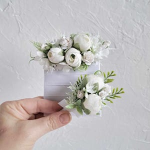 Weiß grüne Boutonniere für Mann Weiße Tasche Boutonniere Weiße Hochzeit Tasche Boutonniere Braut Boutonniere