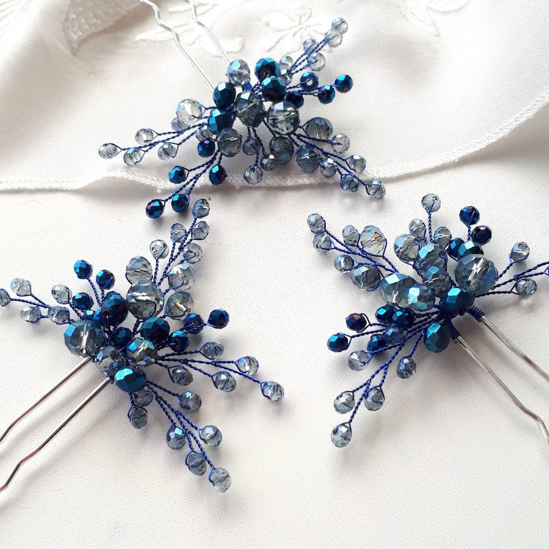 Navy blue hair piece Blue bridal hair pins image 2