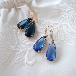 Navy blue bridal earrings Dusty blue drop earrings wedding image 8