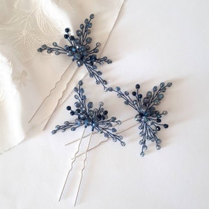 Navy blue bridal hair pins set Wedding head piece for bride Wedding hair piece blue