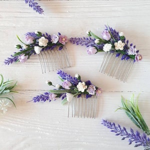 Lavender hair comb Bridal hair piece floral