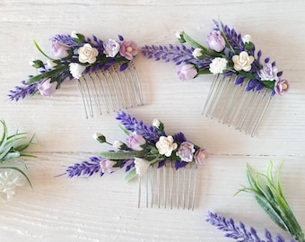 Lavender hair comb Bridal hair piece floral