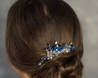 Navy blue hair piece Blue crystal hair comb