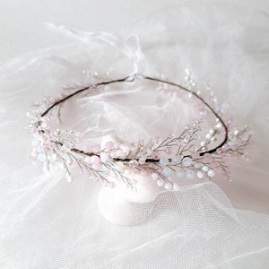 Blush pink white crystal wedding crown Bridal headpiece image 8