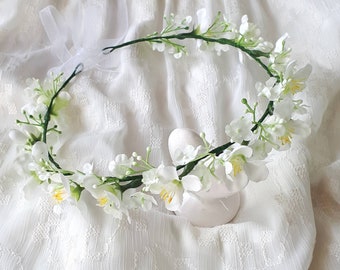 White wedding flower head piece Boho floral bridal crown