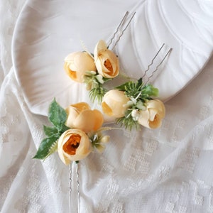 Yellow flower hair pins Orange floral wedding hair piece set
